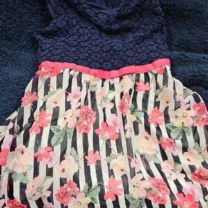 Blue and Pink Sleeveless Cowl Neck Sundress for Wedding Guest